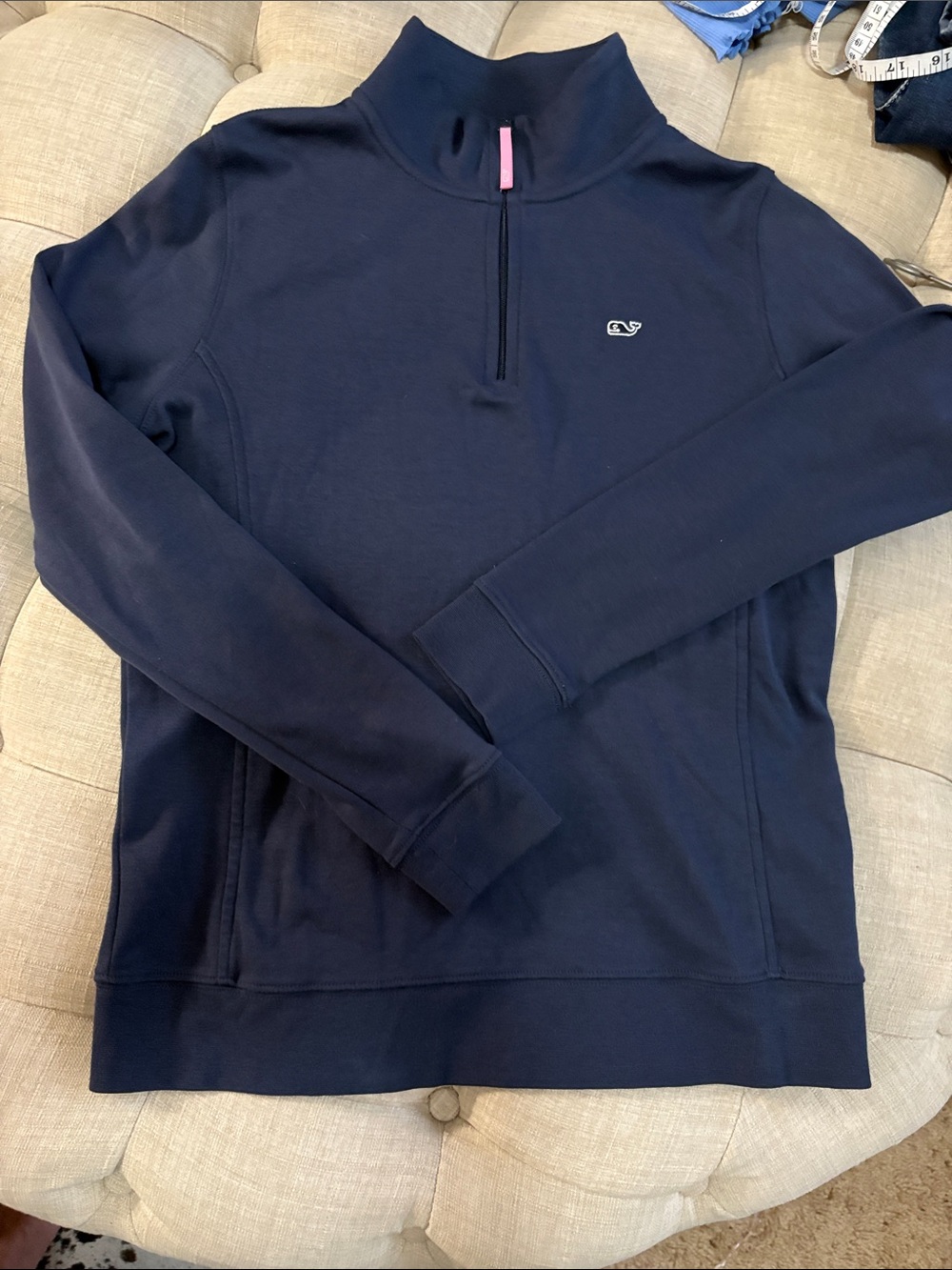 Vineyard Vines Men's Navy Half-Zip Pullover with Pink Zip Tab